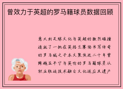 曾效力于英超的罗马籍球员数据回顾